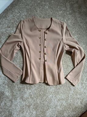 NEW HALARA Double-Breasted Blazer Jacket in Dusty Beige with Gold Buttons